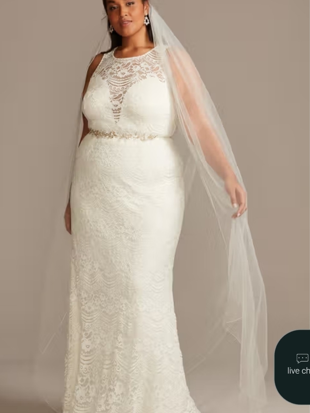 Melissa Sweet Ivory Lace Sheath Wedding Dress with Beaded Belt Size 26w Nwt
